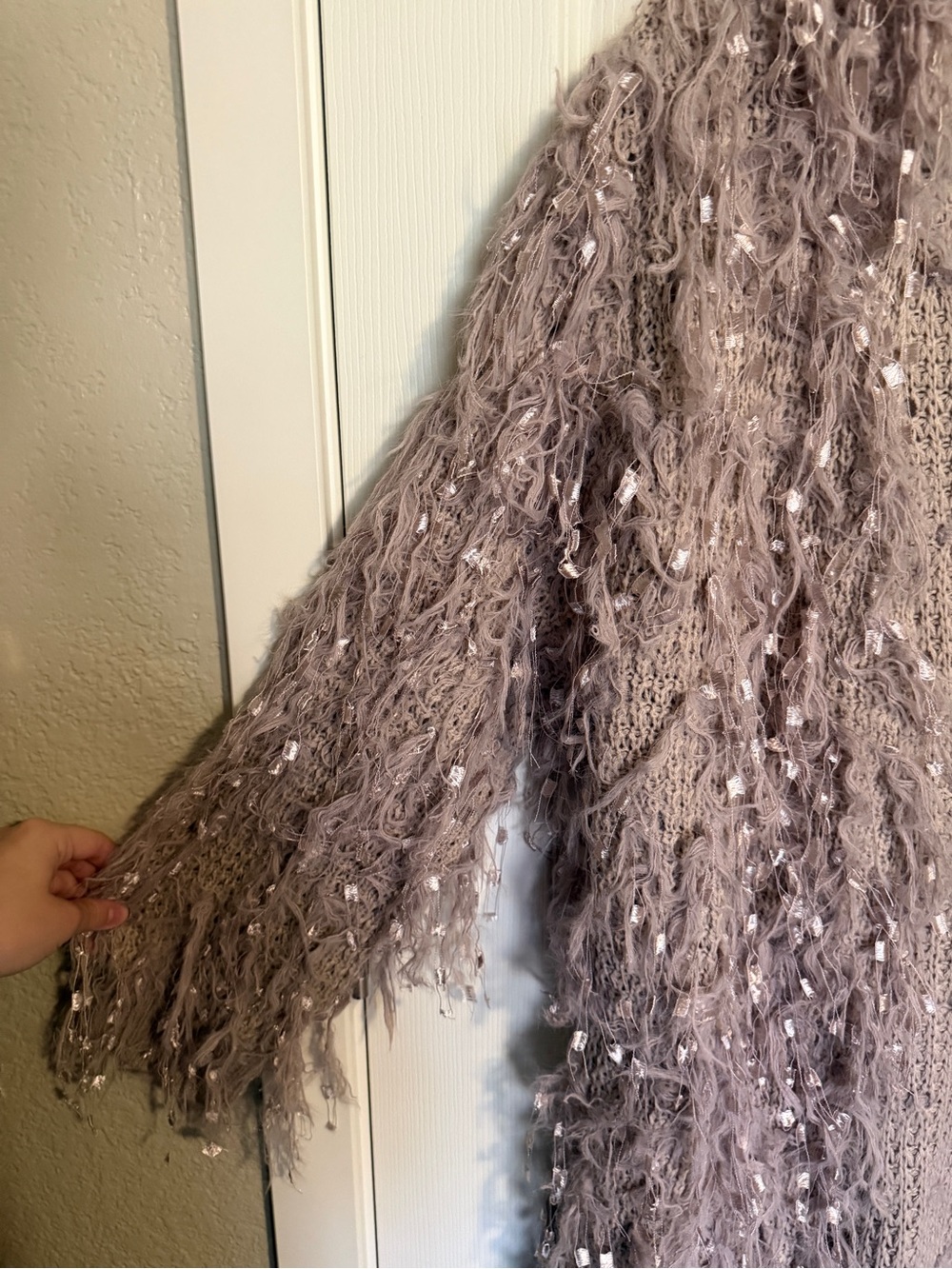 NWT Altar’d State Western Shaggy Fringe Sparkle Open Cardigan Size XS Boho Cozy - Picture 3 of 6